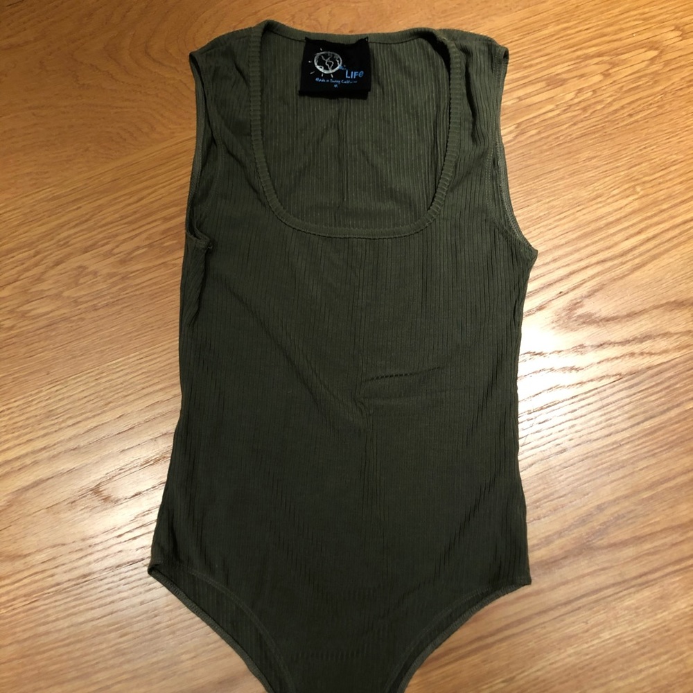 Blue life square neck bodysuit in olive green
